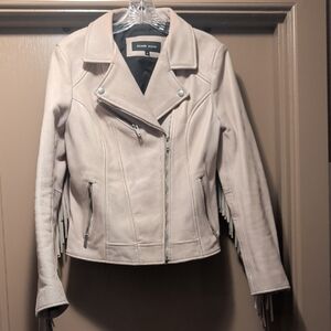 Black Rivet Fringed Moto Jacket, M